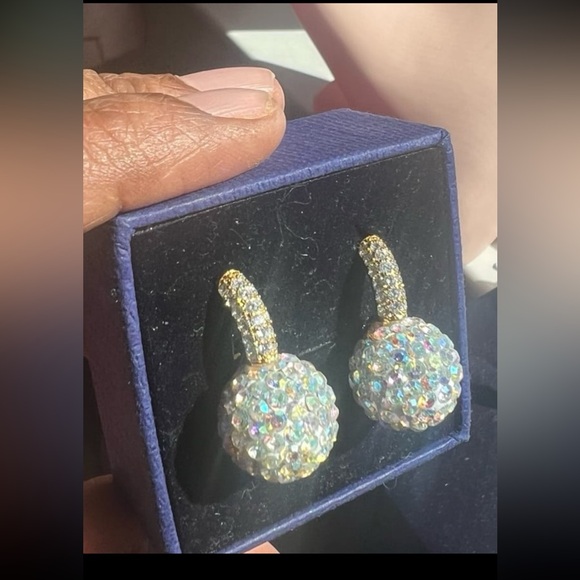 18K Gold Plated Hoop Huggies with AB swarovski  beads - Picture 5 of 10